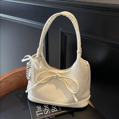 Premium Bow Solid Color Handbag Women'S Versatile Commuter Large Capacity Shoulder Underarm Bag