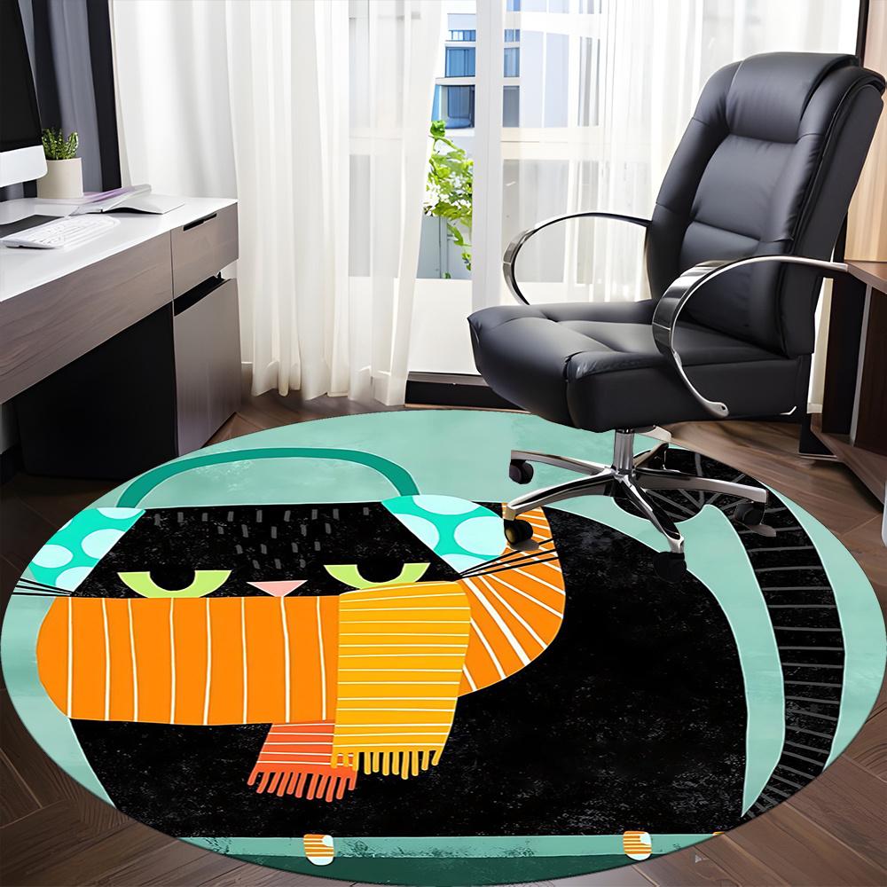 1pcCat Fashion Office Round Area Rug, Indoor Mat Suitable ForOffice, Under Office Chairs Bedroom Living Room Home Decor, Room Deco 074