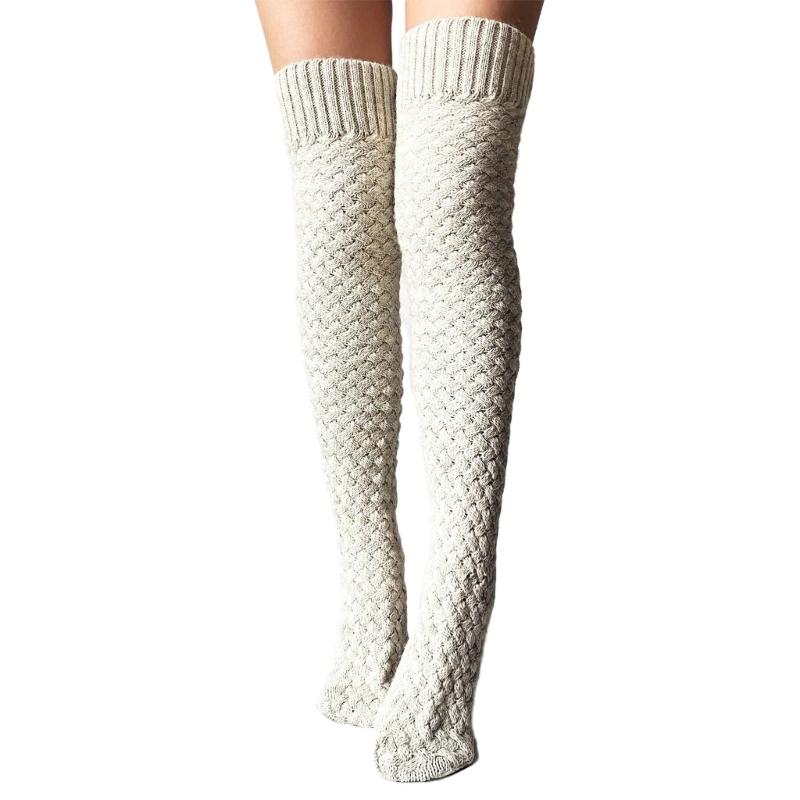 Damen Winter Beinwärmer Zopfmuster Kabelstrick Oberschenkelhohe Stiefelsocken Einfarbig Gedrehte Strickerei Über Knie Lange Strümpfe