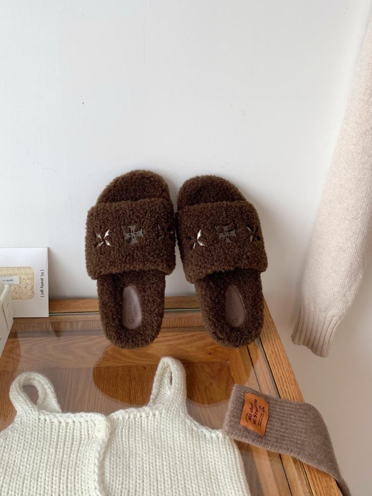 New French Sheep Roll Fashion Wool Shoes Women's New Versatile Casual Outer Wear Thick-soled Wool Drag Women's Shoes