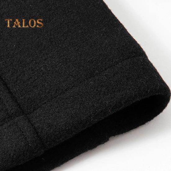 Men Woolen Coat Double Stand Collar Long Sleeve Single-Breasted Solid Color Jacket with Pockets Autumn Winter Mid-length Outwear