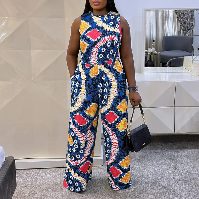 

Большие размеры Женские короткие рукава с принтом Повседневные свободные длинные комбинезоны Rompers 5XL синий