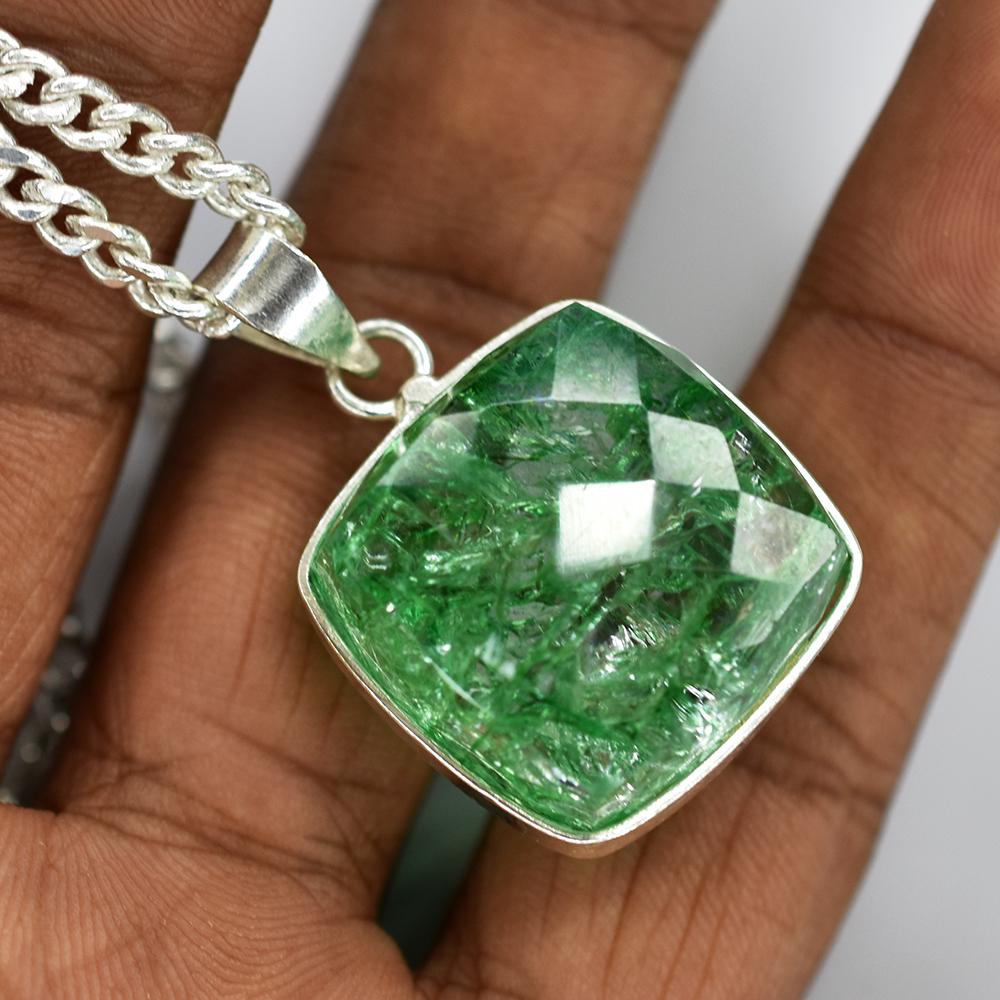 Natural Emerald 133 Ct CERTIFIED Square Cushion Cut Pendant 925 Starling Silver MY.PD-157-NS