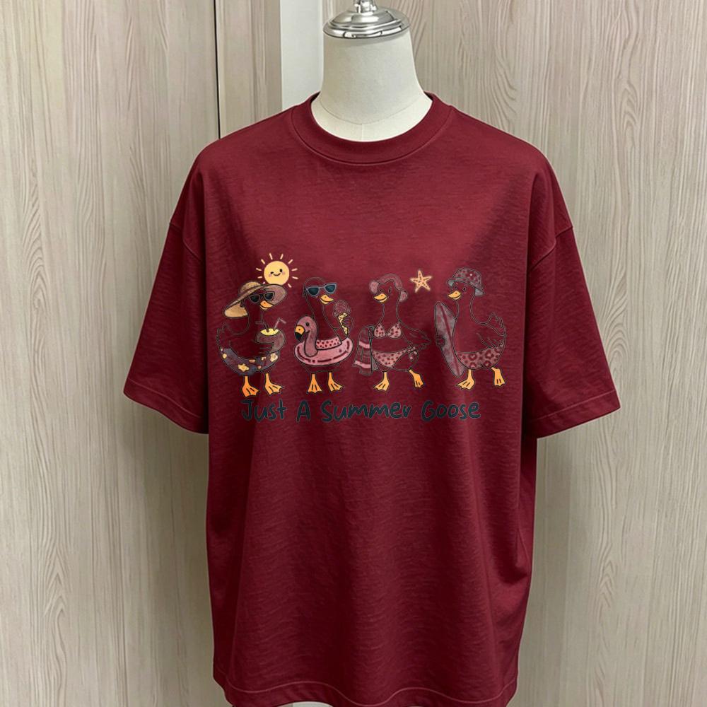 Ummer Cartoon Goose Print T Shirt Oversized Loose Short Sleeve Tees Casual Soft Cotton Basic Tops