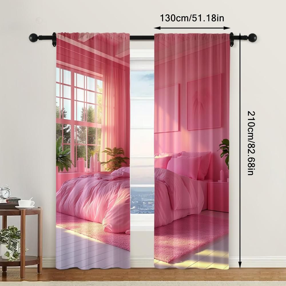 2 st, Fönsterdraperier Hot Pink Mångsidig Polyester, Utan Elektricitet Väggdekor Gäller för Heminredning
