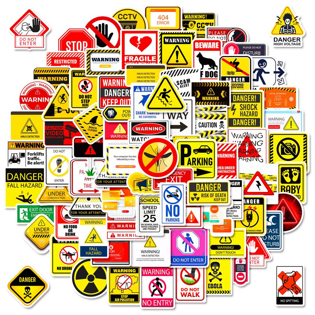 100 Announcements and Places Warm Reminder Warning Words Label Stickers Safety Channel Hazard Warning Stickers