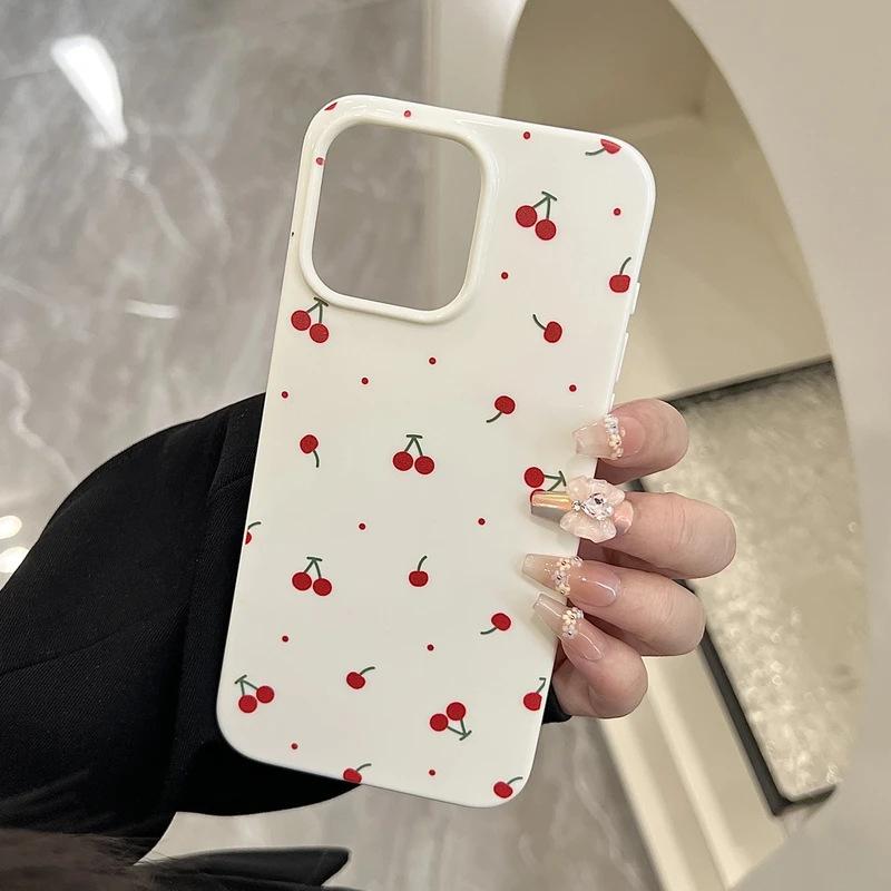 ins wind girl polka dot small cherry suitable for Apple 16/17Promax mobile phone case IP15 jelly 14 large hole soft