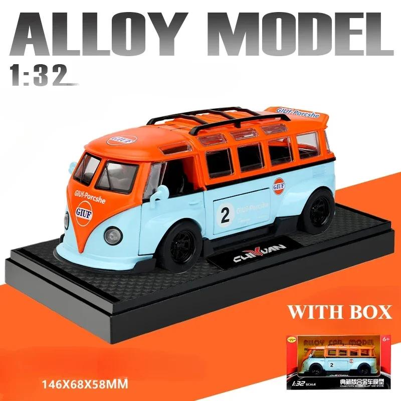 ABBY1 1:32 T1 Bus Modell Sound Licht Kinder Junge Diecast Spielzeugfahrzeug Kollektives Heimdekor Metall Miniatur Auto