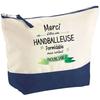 Makeup Bag - PLANETEE - Blue Background Pouch «Unforgettable Handballer Thank You» - Large Size - Cotton - Made In France