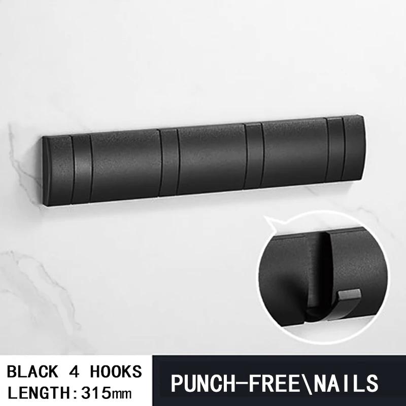 Black Golden Robe Hooks Folding Towel Hanger Nail Free Installation Wall Hooks Coat Clothes Holder Rack Coats 1-6 Hook Bathroom