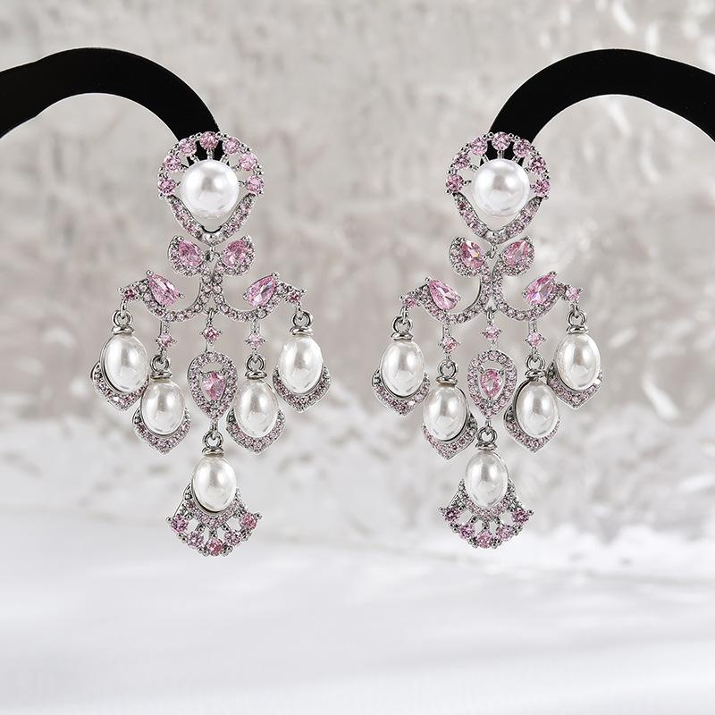 

Серьги с микроинкрустацией цирконием, модные французские ретро-серьги в форме капли воды, роскошные легкие серьги, высококачественные серьги. розовый