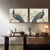 Elegant Arts Blue Peacocks On Tree Pink Flower Traditional Chinese Pastoral Canvas Painting Wall Posters for Home Decor