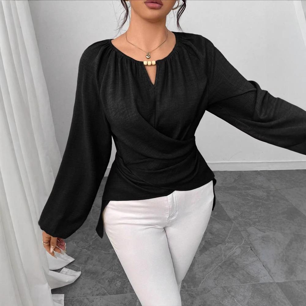 Women's V Neck Long Sleeve Regular Fit Elegant Wrap Blouse Shirt for Winter Daily Wear