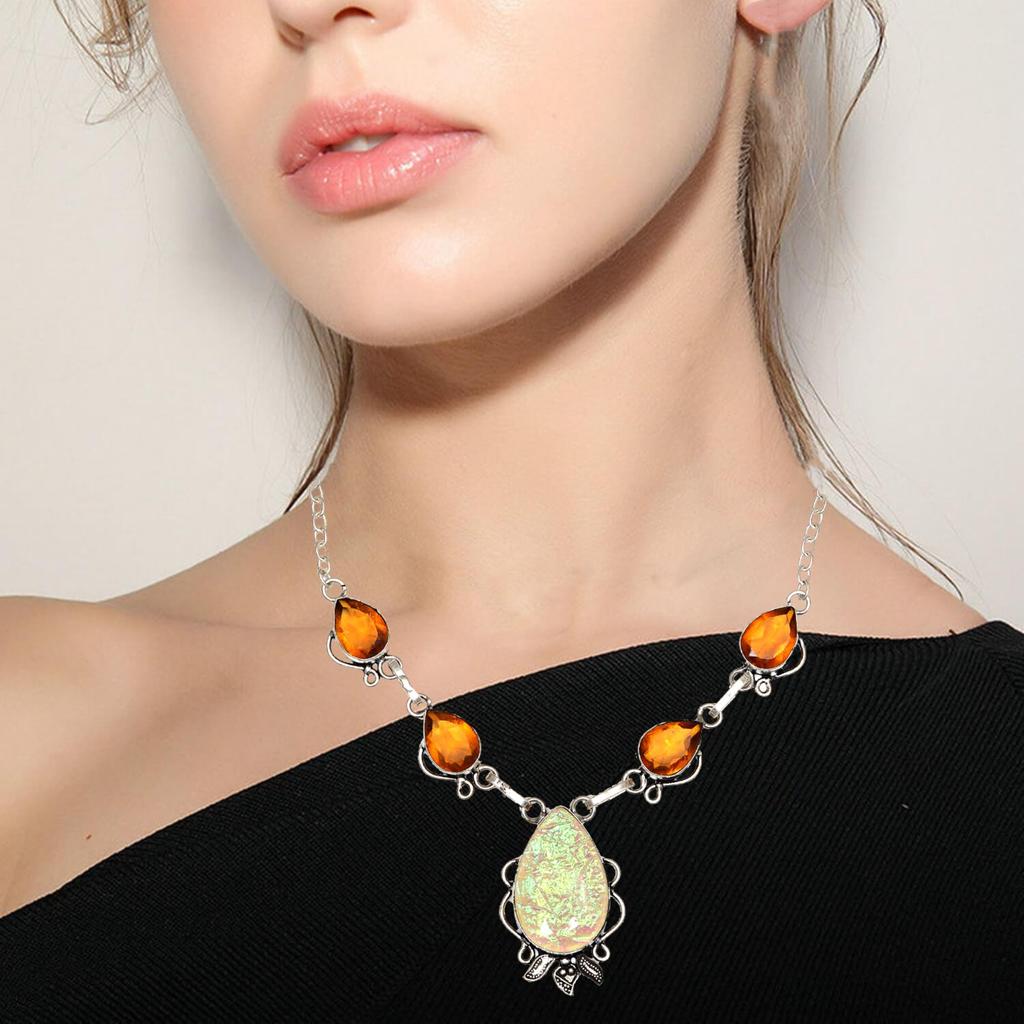 Yellow Austrelian Opal Citrine Mother's Day Jewelry Necklace 20 in