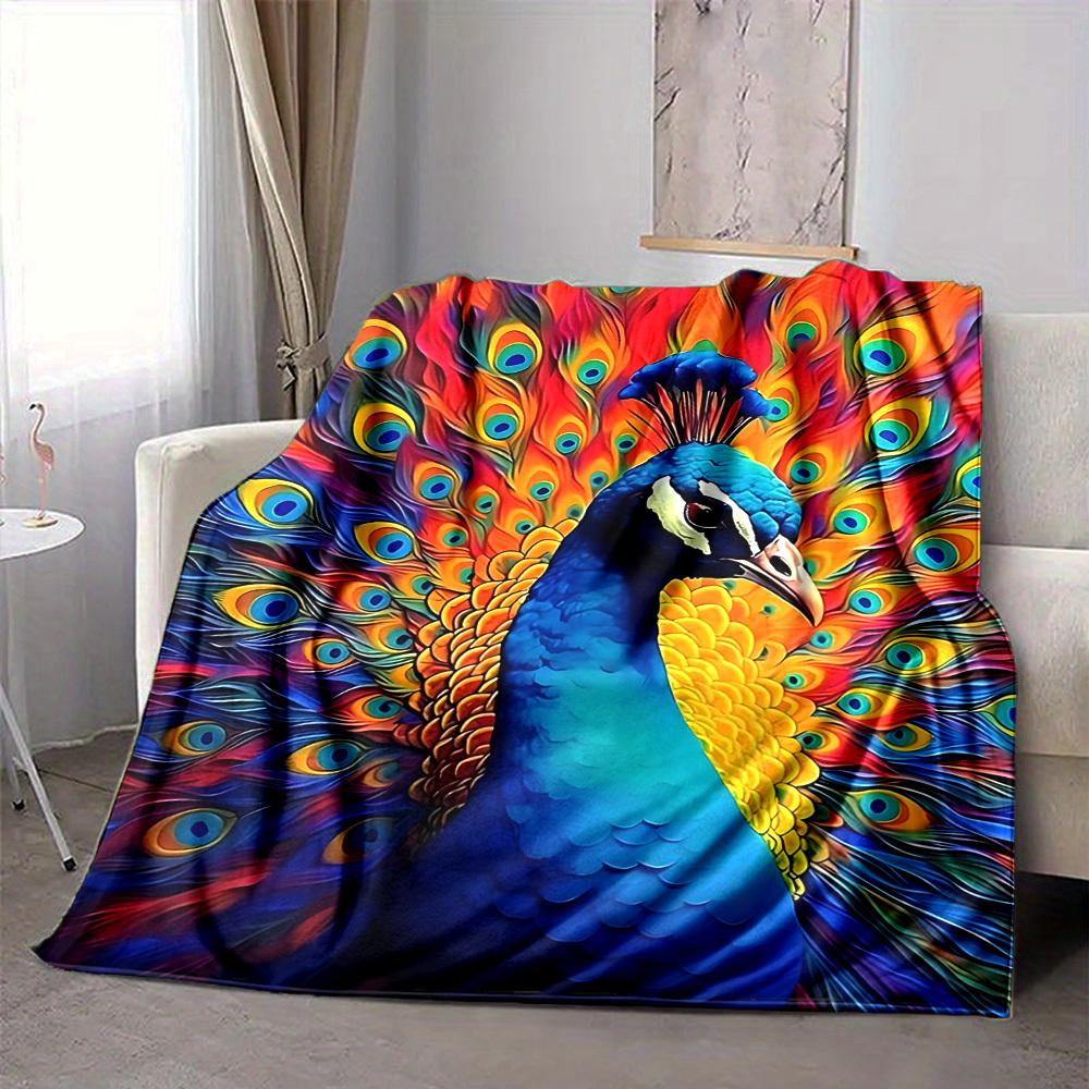 1pc Peacock Feathers Lightweight Flannel Blanket, Comfortable and Warm Blanket, for Office and Camping Sofa Bed, Livingroom046