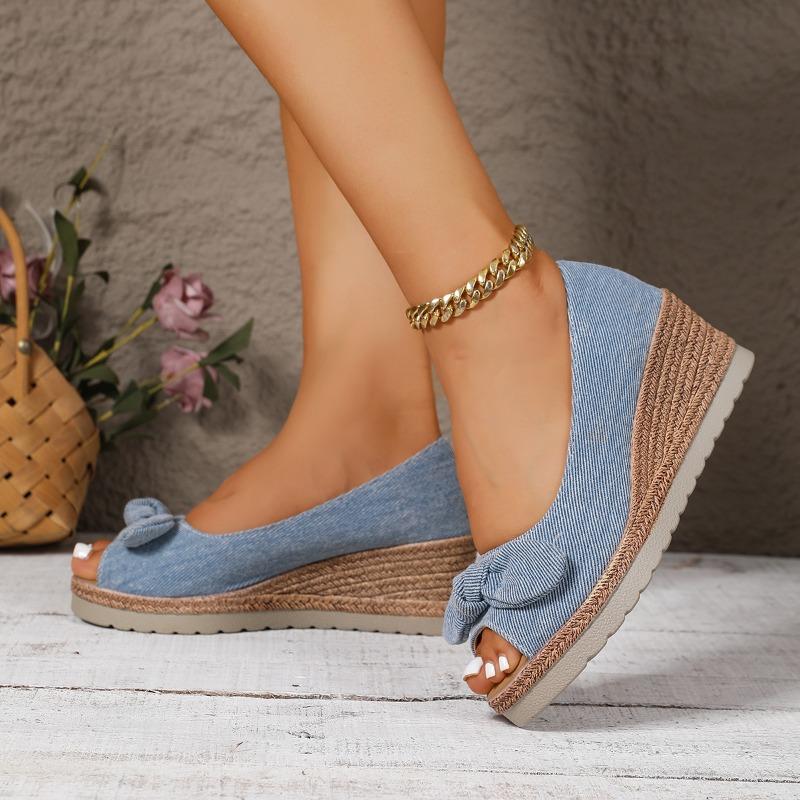 Bow High Heels Women Wedges Sandals 2025 Summer Platform Shoes Shallow New Trends Shoes Classical Elegant Dress Sandalias Mujer