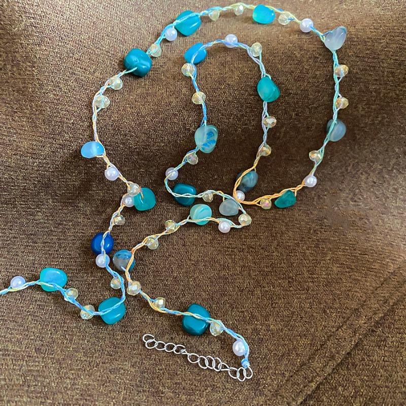 Bohemian vacation style crystal agate pearl necklace light luxury niche spring and summer new fashion niche necklace women