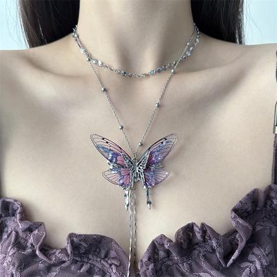 Minimalist Purple Butterfly Necklace Womens Collarbone Chain Accessories Exquisite and Highend Feel