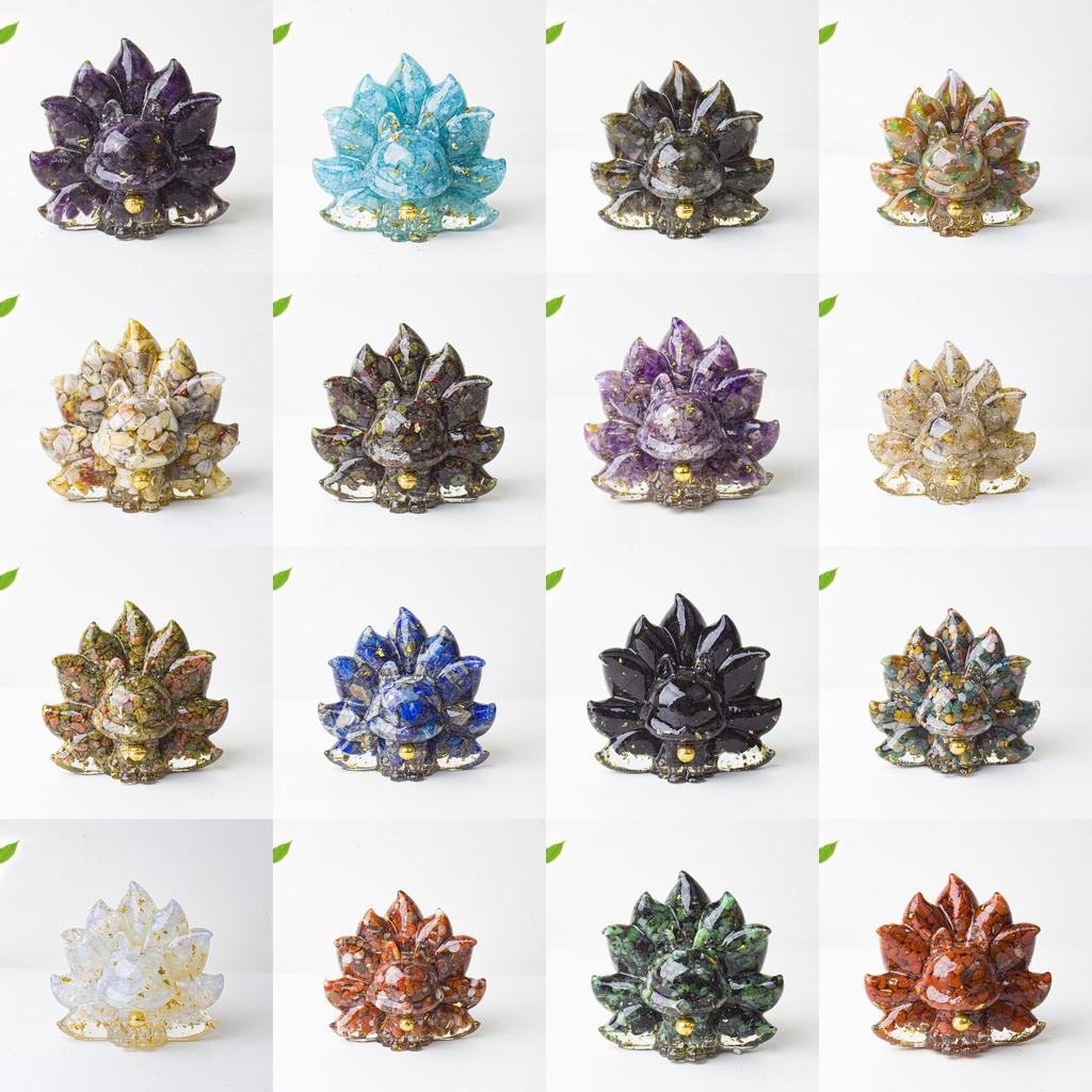 Mythical Creature Resin Crystal Nine Tailed Fox Ornament For Tabletop Decor Gift