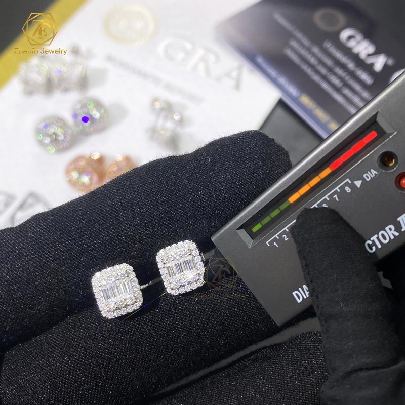 925 Silver Jewelry Mens Iced Out Earrings 14k White Gold Hiphop Screwback Cushion Cluster VVS Moissanite Stud Earrings