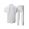 Men's Summer Solid Color Jacquard Lapel Cardigan & Long Pants Two-Piece Set