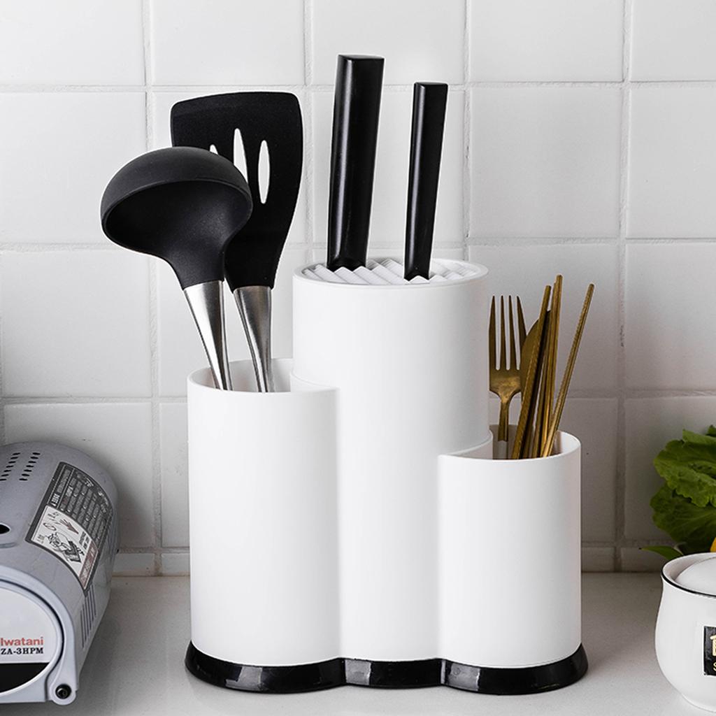 Knife Holder Multi-Function Utensil Holder Knife Block PP Flatware Drainer Storage Box Spoon Fork Kitchen Organizer Rack