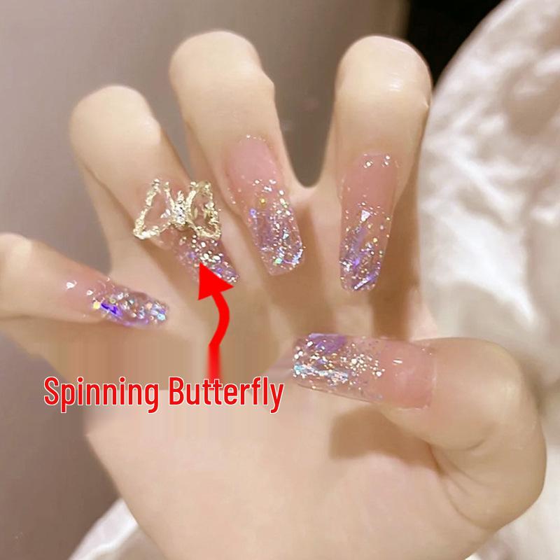 Handmade Press-On Nails – Crushed Diamond Butterfly Glitter Tips Collection