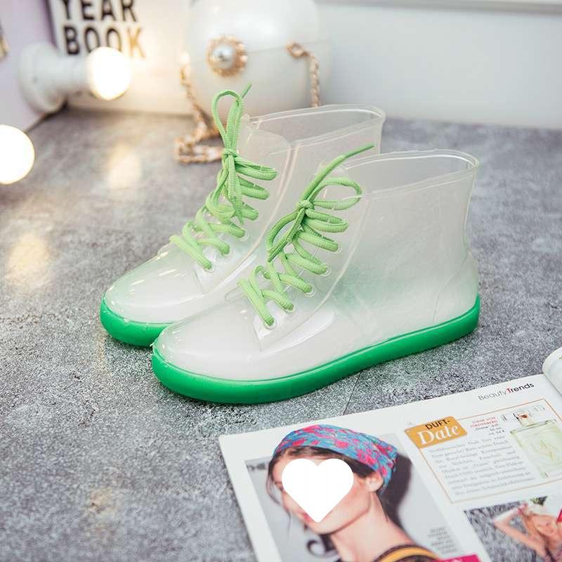 Jelly transparent non-slip fashion waterproof shoes rain shoes rain boots rubber shoes overshoes velvet cotton water boots women's short tube adult su