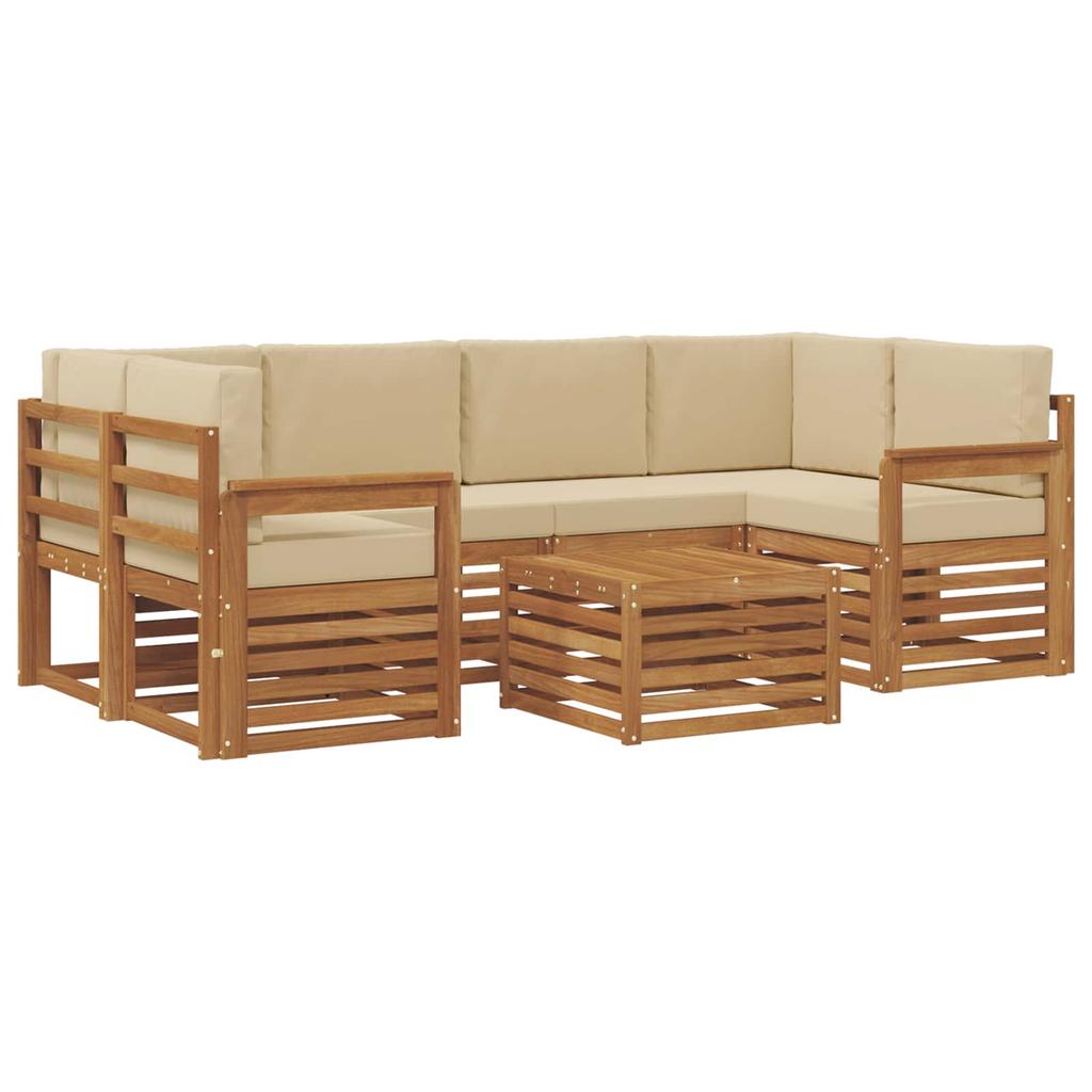 Outdoor Sofa Set 7 Pcs Natural and Beige Solid Acacia Wood