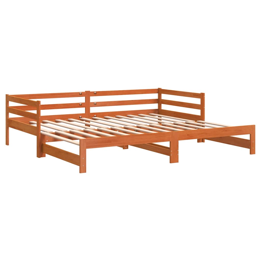 Daybed Extendable Wax Brown 80 x 200 cm Solid Pine Wood