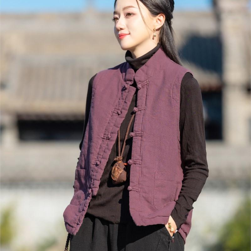 

Johnature Жіночі вінтажні пальта без рукавів на ґудзиках, суцільні кольори, зимові пальта на ґудзиках One Size фіолетовий