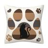 Cute Black Cat Striped Throw Pillow Cover Brown Grey Cartoon Cushion Case Cotton Linen Sofa Cover Bedroom