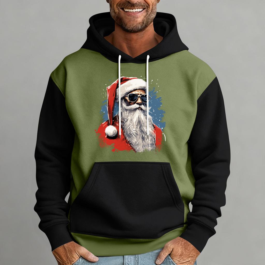 Men's Christmas Print Color Block Hooded Casual Sports Comfort Sweatshirt