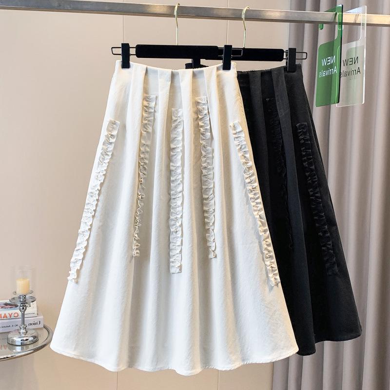 Spring/Summer Plus Size Women s Lace Letter Mid-Length Casual Skirt 4XL чёрный