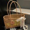 Popular Hollow Woven Bag 2025 Large Capacity Shoulder Handbag Trendy Woven Vegetable Basket Vacation Beach Bag Women