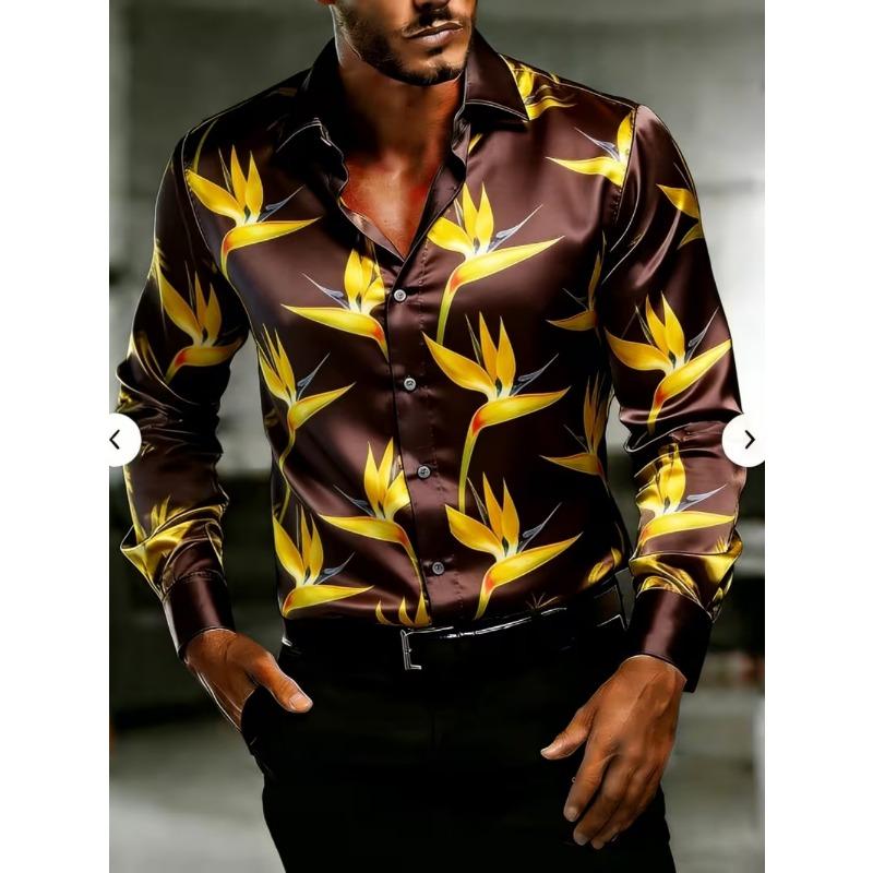 Men's New Series Long Sleeved Satin Shirt, 3D Printed with Various Printed Patterns, Luxurious and Fashionable