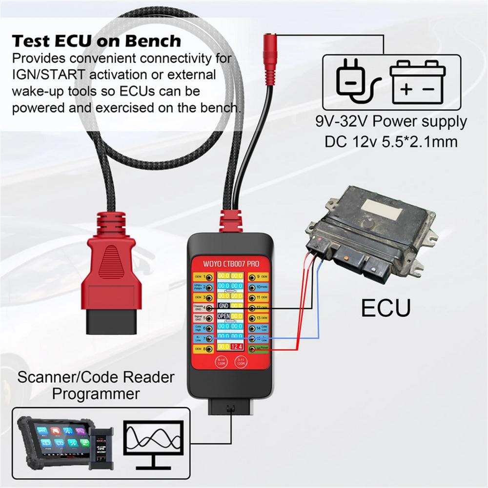 WOYO CTB007PRO OBD2 Universelle Starthilfe-Box Digitales Display Break-Out-Box mit 70cm Verlängerungskabel