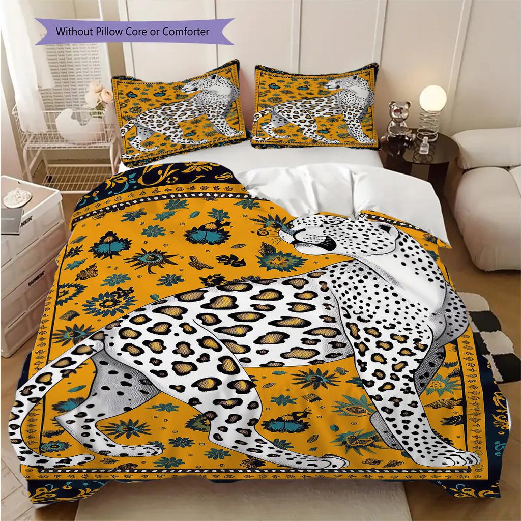 Leopard Sheep Pattern Bedding Quilt Set Quilt Cover Pillowcase Home Decoration Birthday Gift (1 * duvet cover + 2 * pillowcase, without core)