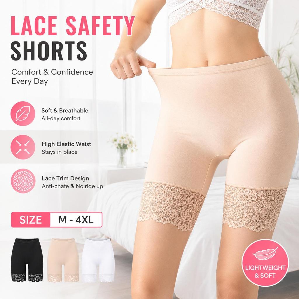 Pantalones de Seguridad para Mujer Talla Grande Plus Shorts de Material Modal Suave y Cómodo con Braguitas de Encaje