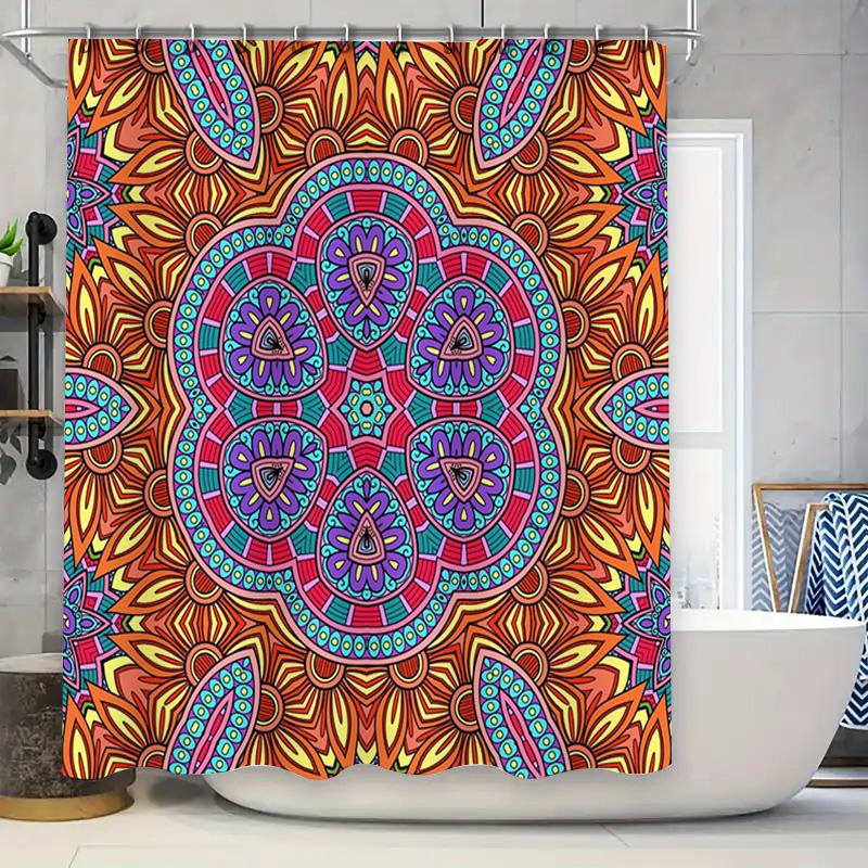 

Bright Shower Curtain With Flower Pattern Decor Multicolor Mandala Print For Bathroom 180 X 245Cm Waterproof Fabric Shower Liner W60H190(CM)-1 Pcs