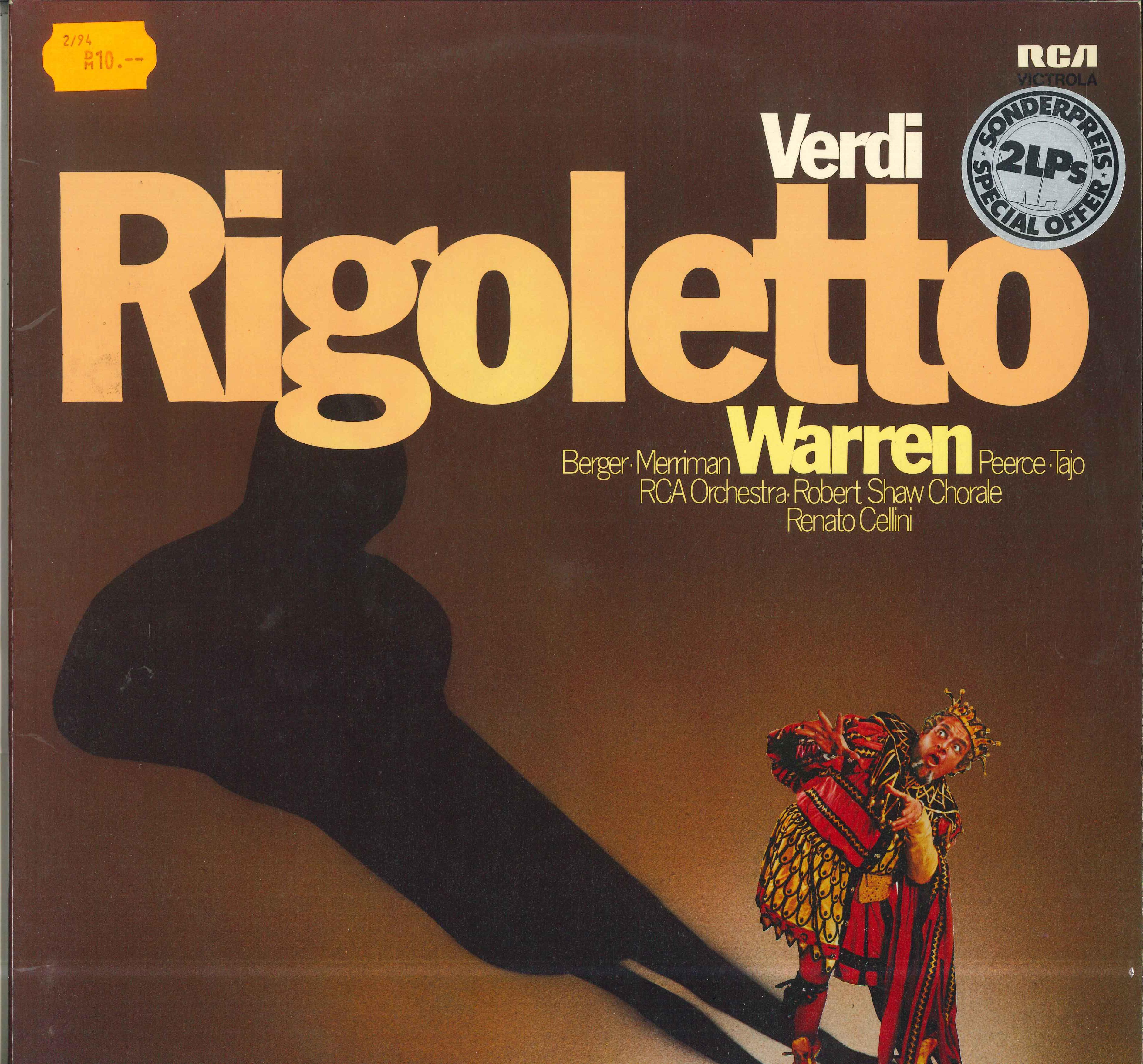 

LP Record RENATO CELLINI RCA ORCHESTRA JAN Verdi Rigoletto AVM20698 RCA VICTROLA Germany Classical Used