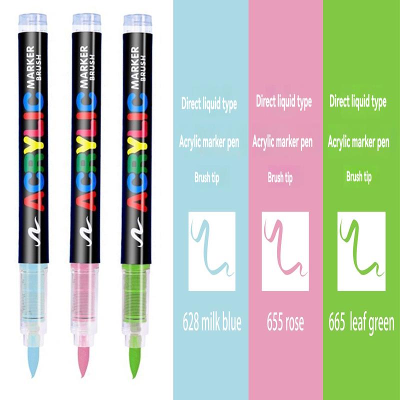 3/6Pcs Acrylic White Marker Brush Pens Black Paint Art Markers Set for Rock Painting Stone Ceramic Wood Tire Fabric Metal Canvas