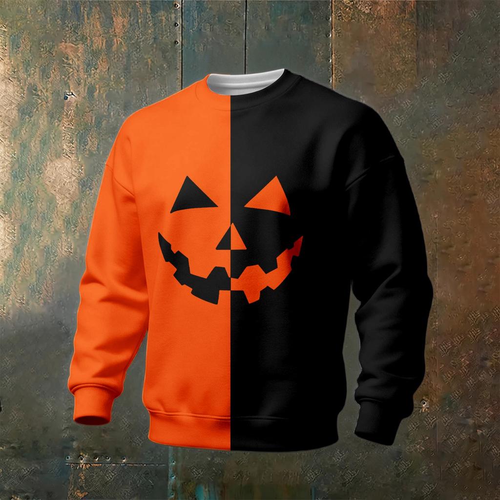 Men's Halloween Graphic Neck Long Sleeve Sweatshirt Casual Pullover
