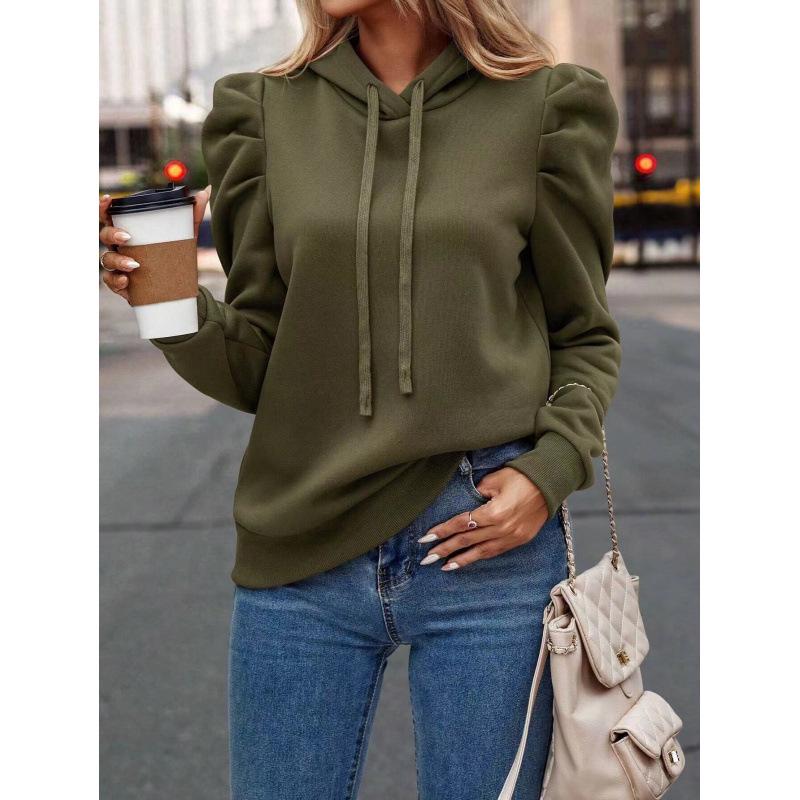 Women's 2024 Autumn/Winter Stacked Collar Hooded Solid Pullover Sweatshirt