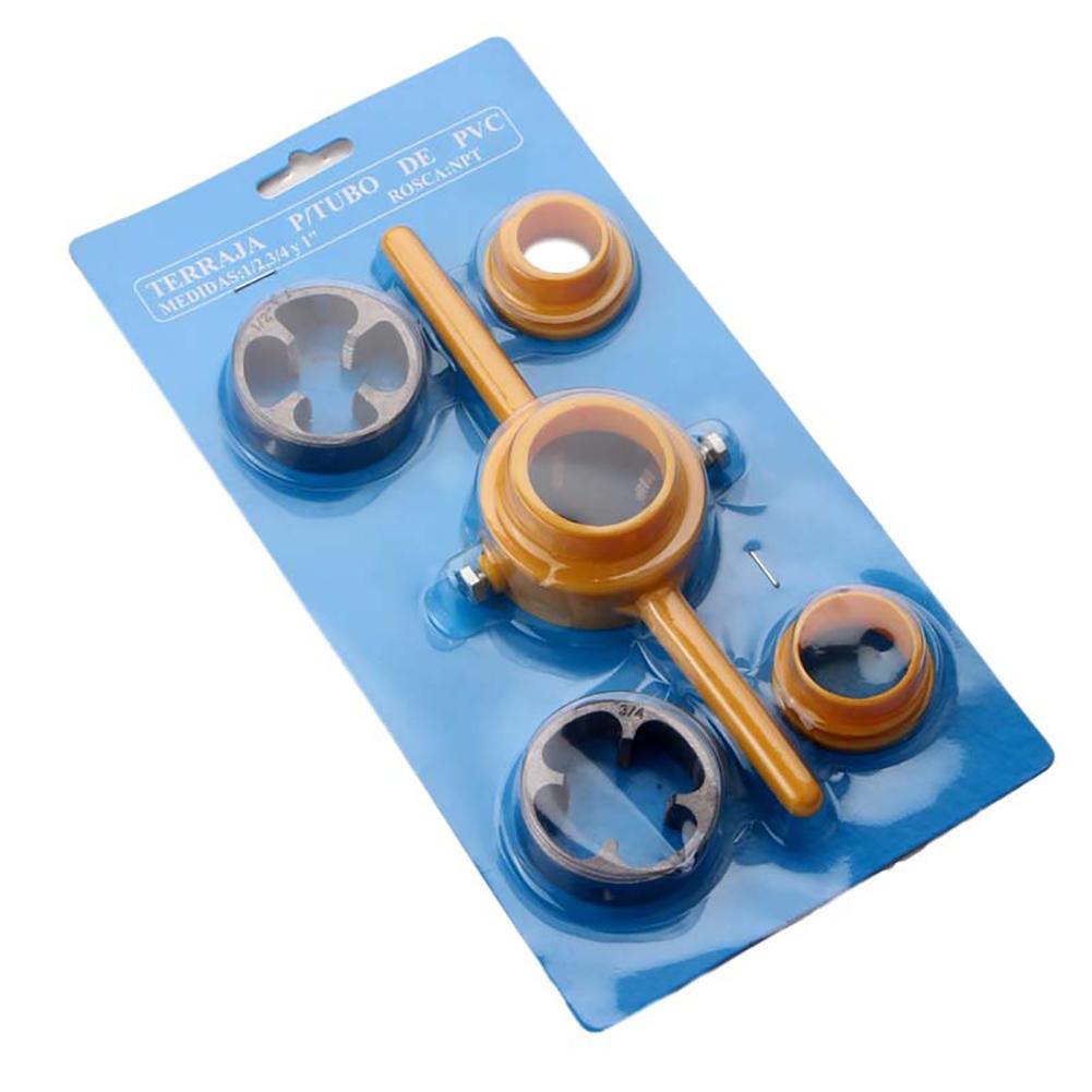 6 Pezzi Utensile Filettatore Tubi Kit Utensili Idraulici Kit Filiera per Filettatura Tubi in Plastica con 3 Filiere 1/2” 3/4" 1”