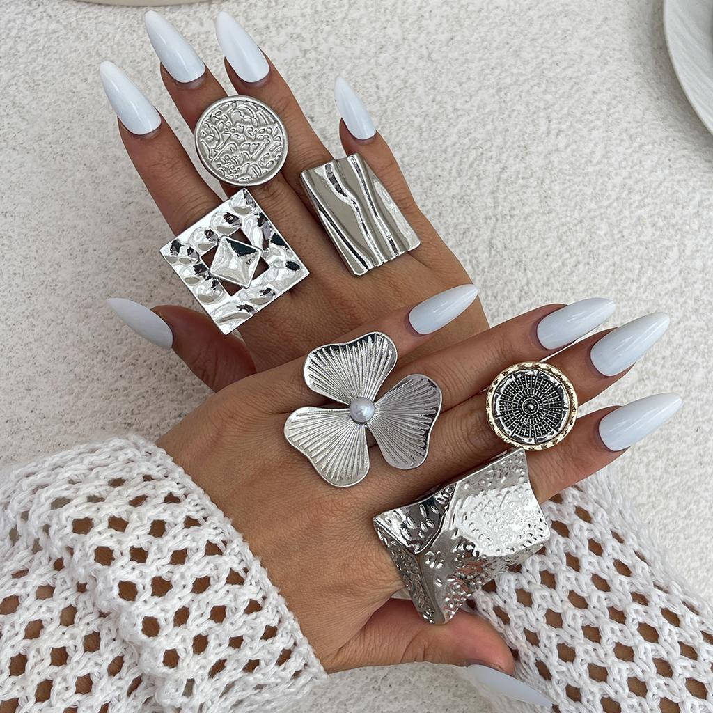 Creative Irregular Geometric Square Round Open Ring for Women Hip Hop Gold Color Adjustable Ring Finger Jewelry 2025 New