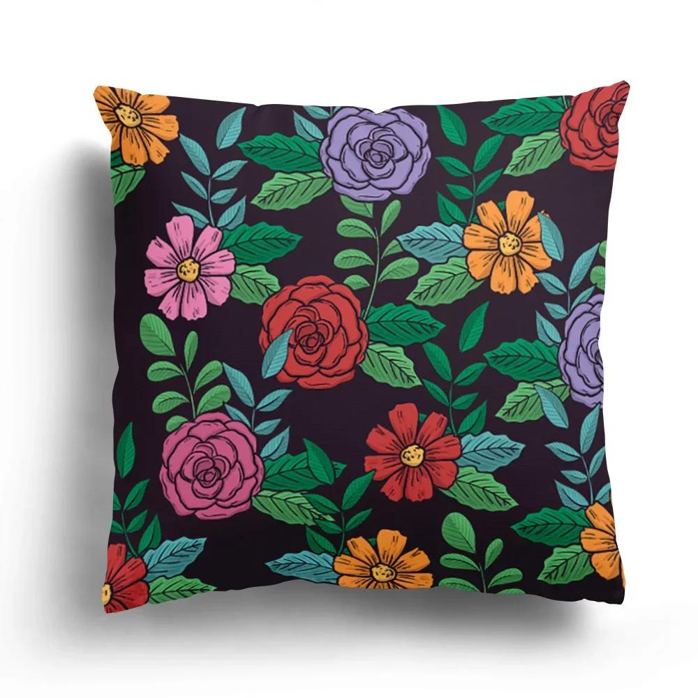 Home Decor Colorful Floral And Leaf Patterned Pillow Covers Pattern Cushion Cover Suitable For Sofa Bedroom Car Pillow Cover