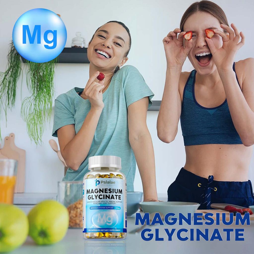 Pslalae Magnesium Glycinate Complex Softgels, 500mg, with Vitamin D3 and Zinc, 120 Count, Vegan