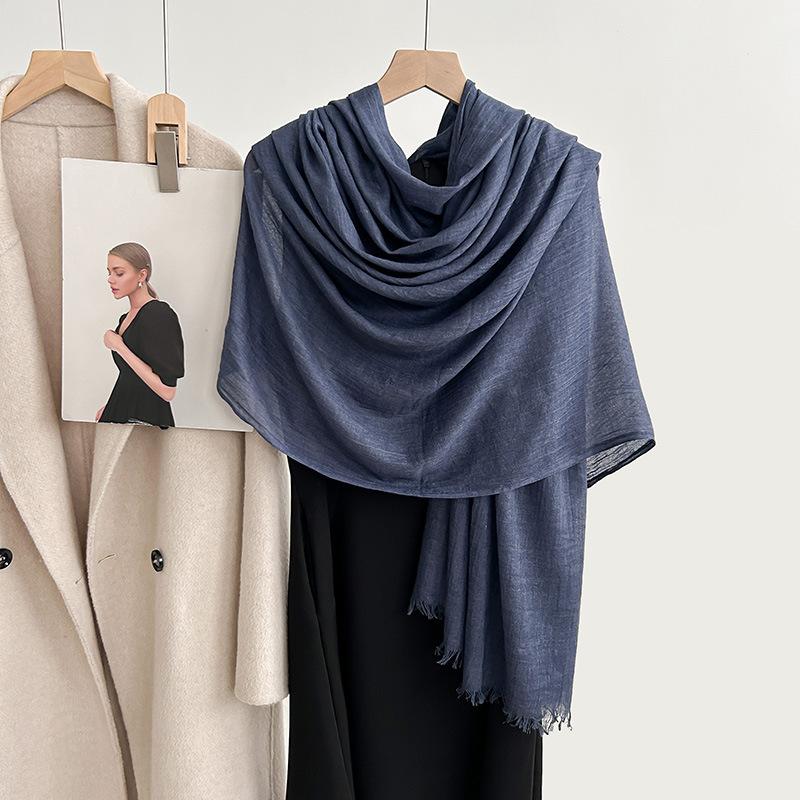Cotton and linen scarf, fashion, literary style, solid color, linen scarf, women's air-conditioned room, shawl, and sunscreen silk scarf outside.