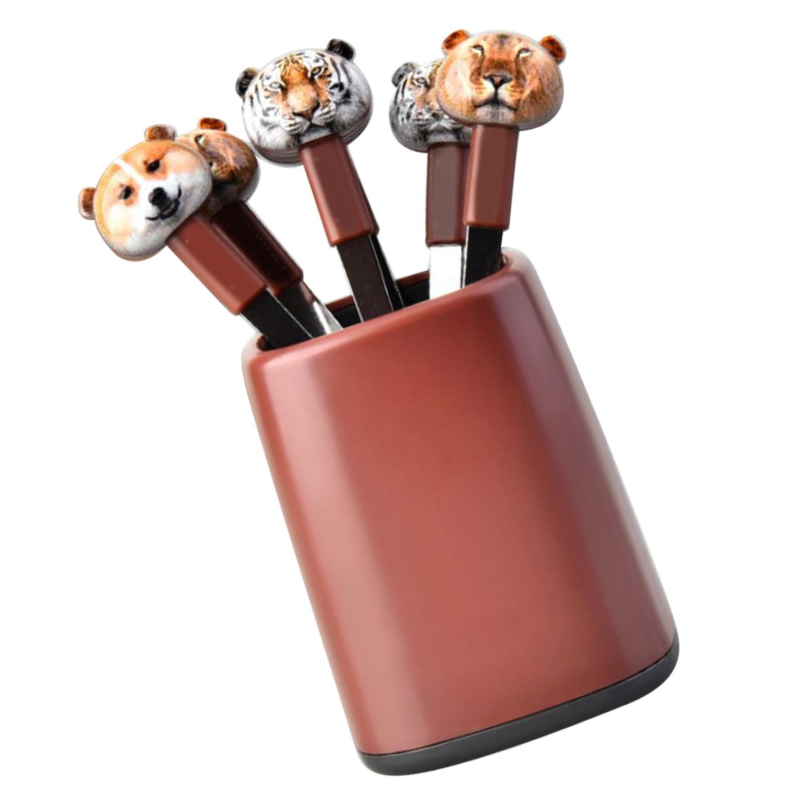 

Fork Cutlery Set Cartoon Animal Design Stainless Steel Light Weight Portable Kitchen Cutlery Brown коричневий